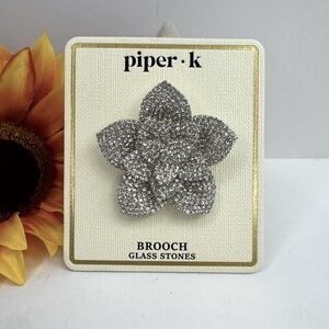 Piper K Glass Stones and Silver Tone Floral Brooch